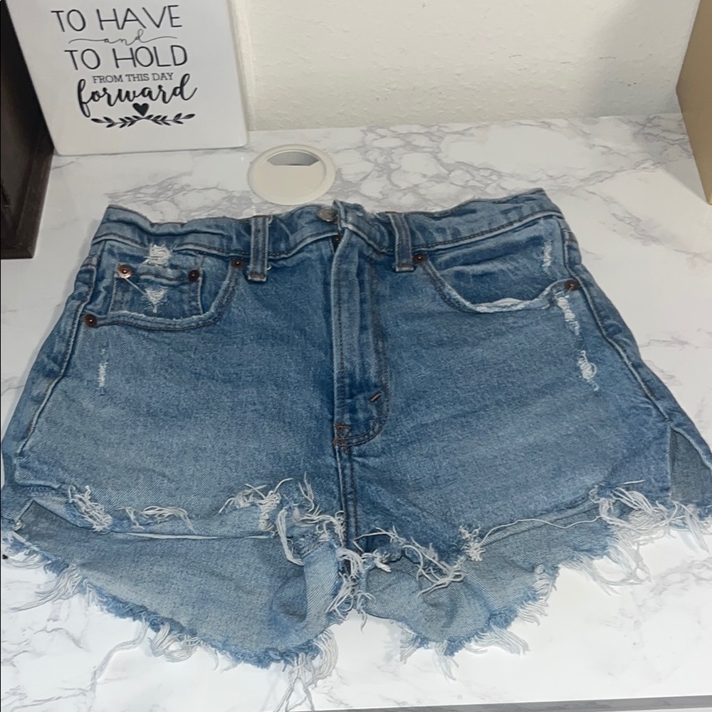 Abercrombie & Fitch Blue Jean Shorts Distressed Frayed Hem